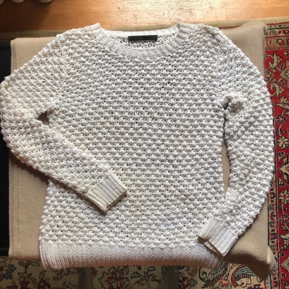 JENNI KAYNE Cashmere Cotton Open Knit Sweater White XS